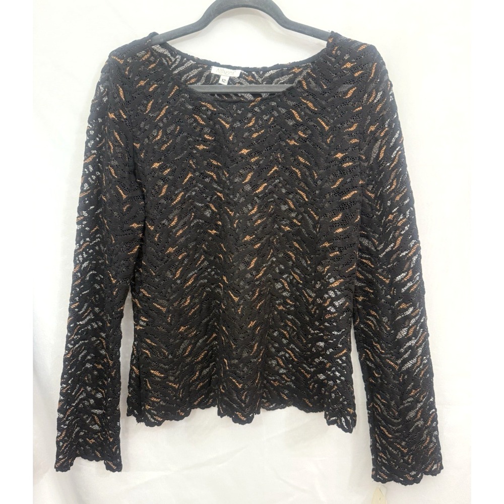 VTG Althuser Black Gold Sheer Lace Top NWT Womens Size 12 Whimsy‎ Goth